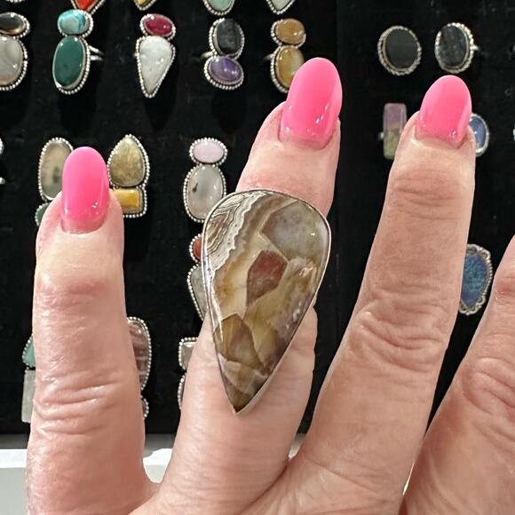 💕 Natural Crazy lace agate gemstone ring. Silver overlay handmade size 5 - Picture 5 of 5